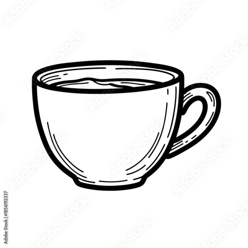 Simple black and white illustration of a cup of coffee or tea.