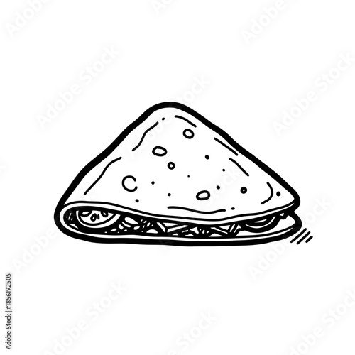 Hand drawn illustration of a folded tortilla wrap with filling.