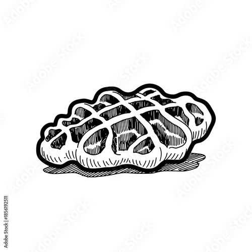 Black and white illustration of a bread loaf with a lattice crust design.