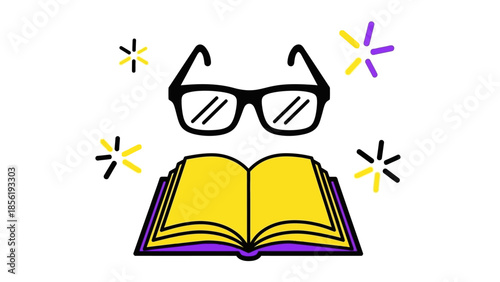 open book with glasses