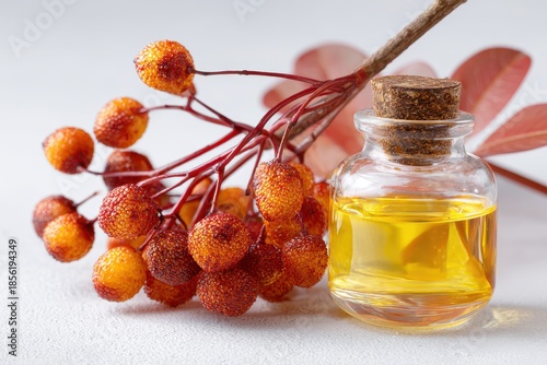 Vibrant Eleutherococcus Fruit Isolated on White Background with Ampoule and Sliced Plate for Herbal Medicine Recovery