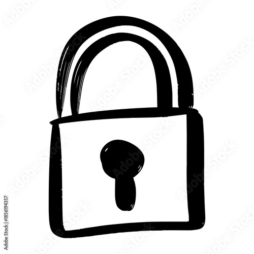 Hand Drawn Black and White Padlock Icon Illustration.