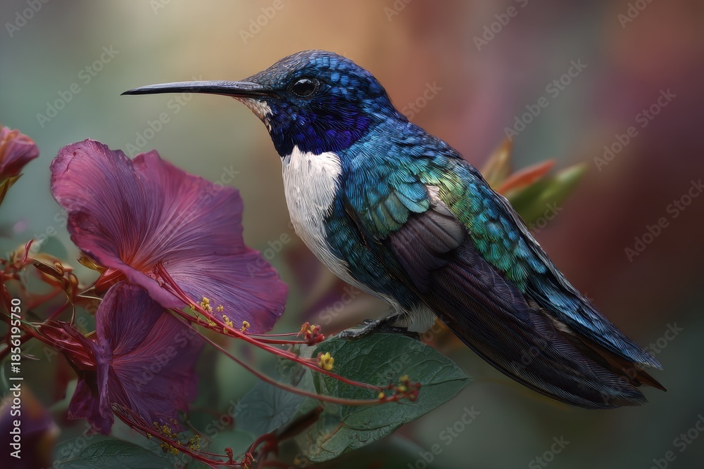 Fototapeta premium Beija Flor: Vibrant Bird Perched Among Nature's Blossoms