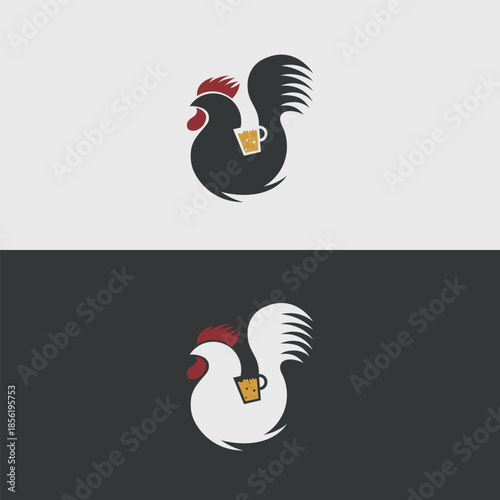 Rooster Beer Logo Icon in Flat Minimalist Style. Ideal for brewery branding, bar logos, pub identity, beer festival promotions, merchandise, and food & beverage branding