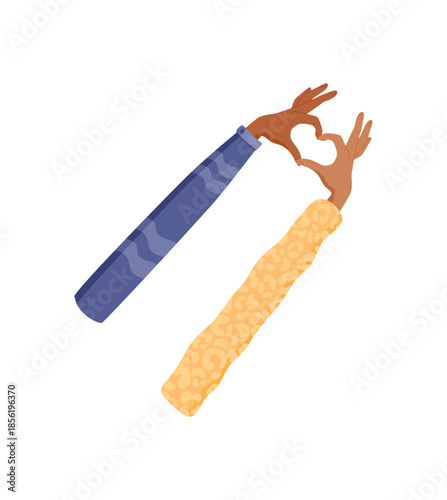 Flat colorful art of diverse hands forming heart symbol. Multicultural and inclusive concept for people and community. Representation of love, solidarity, support.