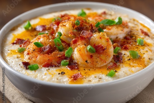 Wallpaper Mural Delicious Homemade Shrimp And Grits in a Creamy Cajun Sauce with Cheddar and Butter, Served in a Bowl Torontodigital.ca