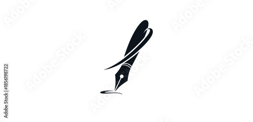 A black fountain pen with ink on a white background