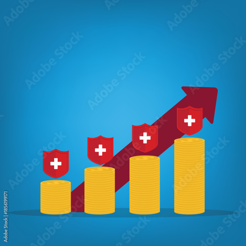 Medical or healthcare costs concept. Rising medicine prices, expenses and costs, EPS10 vector illustration.	