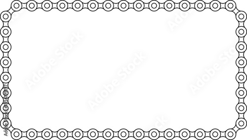 Rectangular bicycle chain frame in clean black outline style. Mechanical cycling border design suitable for posters, templates, sports graphics, and industrial themed layouts