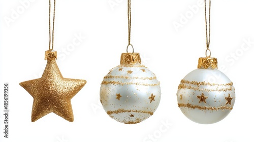 Isolated Holiday Ornament: Festive Christmas Star and Ball Decorations on White Background