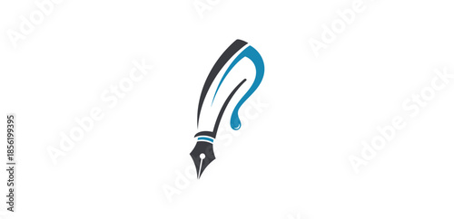 A stylized image of a calligraphy pen nib with colorful ink flow