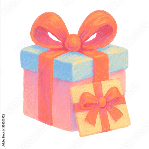 Oil Pastel Pastel-Colored Gift Box with Large Ribbon Bow