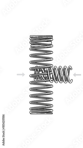 Intersecting springs with arrows indicating compression or tension.