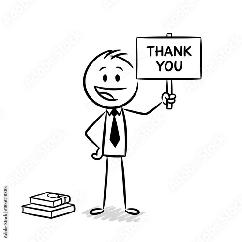 Cartoon Man Holding Thank You Sign.