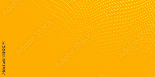 Yellow halftone pattern. Retro comic gradient background. Bright orange pixelated dotted texture overlay. Cartoon pop art faded gradient pattern. Vector backdrop for poster, banner, advertisement