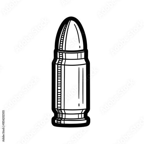 Simple black and white illustration of a single bullet.