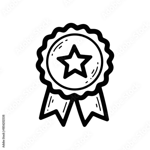 Simple black and white star award badge icon.