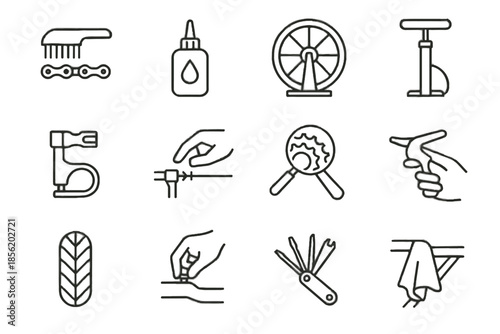 Chain test vector cable lever bicycle maintenance tool icon brush icons tire