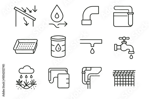 Rainwater filter vector guard urban backup droplet icon irrigation network barrel tap