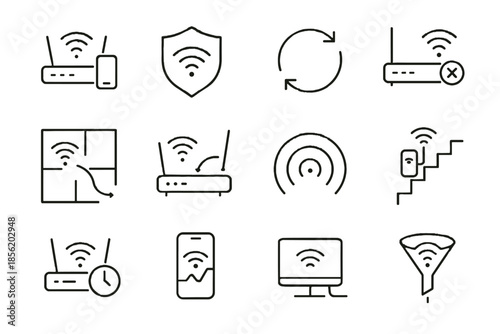 Monitor vector fi router shield repeater schedule icon network app floorplan wi