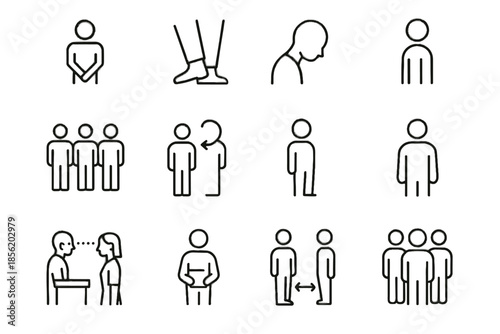 Vector stance wait waiting feet crowding dynamic queue icon mindful posture icons