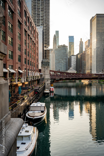 Downtown Chicago skyline with Chicago River 