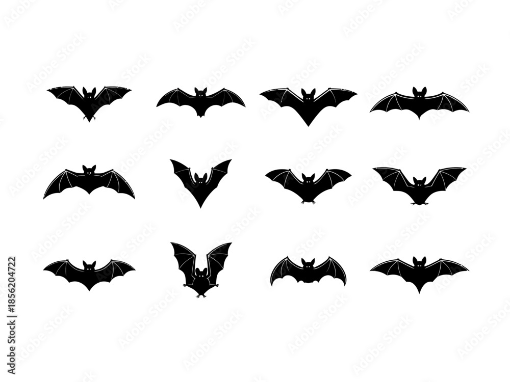 Fototapeta premium A collection of bat silhouettes is neatly