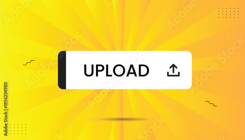 upload vector illustration sticker label icon eps format banner template design with white black bold shapes orange yellow gradient background
