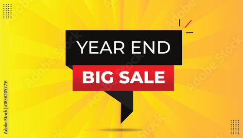 year end big sale editable sticker icon label eps format banner template design with black red gradient shapes white bold font yellow orange abstract hot background