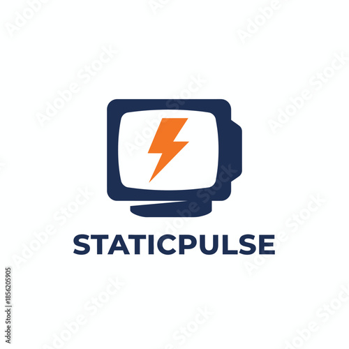 A bold logo featuring a dark blue television monitor silhouette with an orange lightning bolt icon inside, followed by the text 