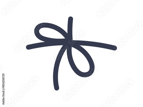 Elegant string bow with neat loops and decorative knot tie, ideal for gift wrapping, holiday packaging, crafts, wedding invitations, or festive decor on white background flat vector illustration.
