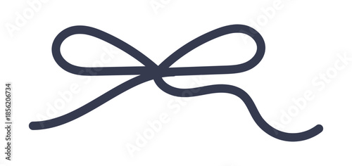 Elegant string bow with neat loops and decorative knot tie, ideal for gift wrapping, holiday packaging, crafts, wedding invitations, or festive decor on white background flat vector illustration.
