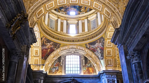 upper sections dome inside saint peter's basilica showcase artwork reflecting religious themes artistic mastery vatican city detailed interior renaissance art 