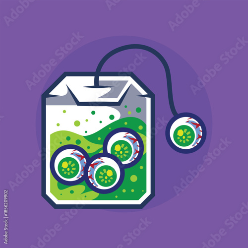 Horror tea bag with eyeballs vector Illustration On Separate Background