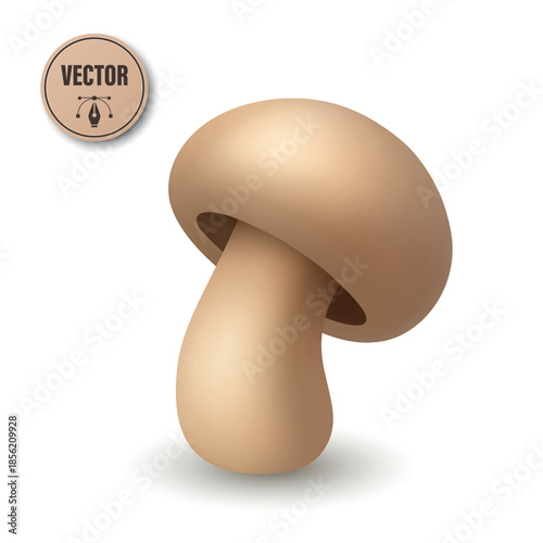 Vector 3d Champignon Mushroom. Realistic 3D Champignon Mushroom Vector Illustration. Beige Button Mushroom Icon Isolated. Food Design Template, Grocery Packaging, Recipe Banner, Mushroom Clipart