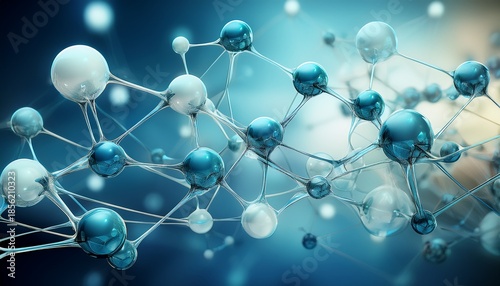 molecular structure abstract design with connected spheres on a light blue background this image would be perfect for scientific or technological themes