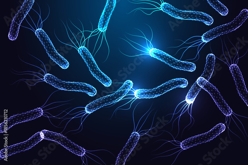 Futuristic Helicobacter pylori digital bacteria in neon low-poly medical tech style vector