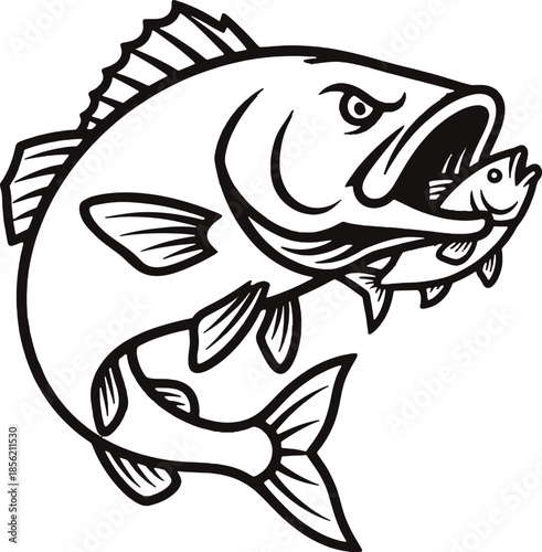 Big Fish Eating Small Fish Predator Concept Vector Icon