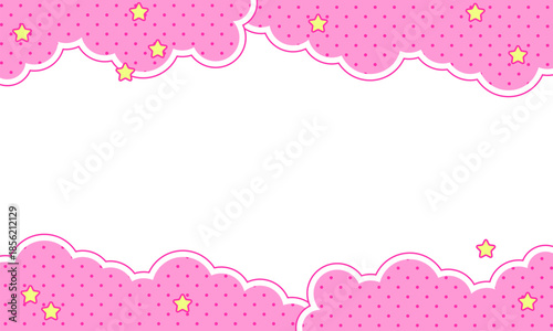Abstract pink background with stars, clouds. Abstract background with little stars. Decoration banner themed Lol surprise doll girlish style. Invitation card template