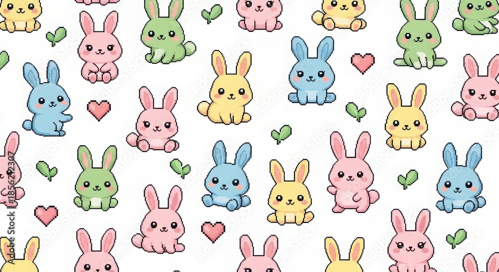 Obraz premium Cute Pastel Rabbit Seamless Pattern on White Background