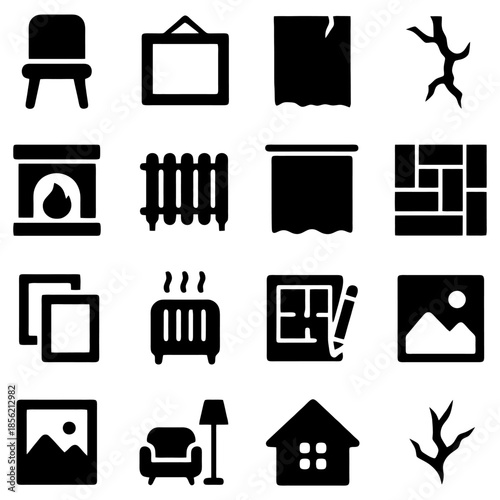 Interior Design Icons: A visually informative collection of essential interior design icons, featuring a variety of symbolic elements