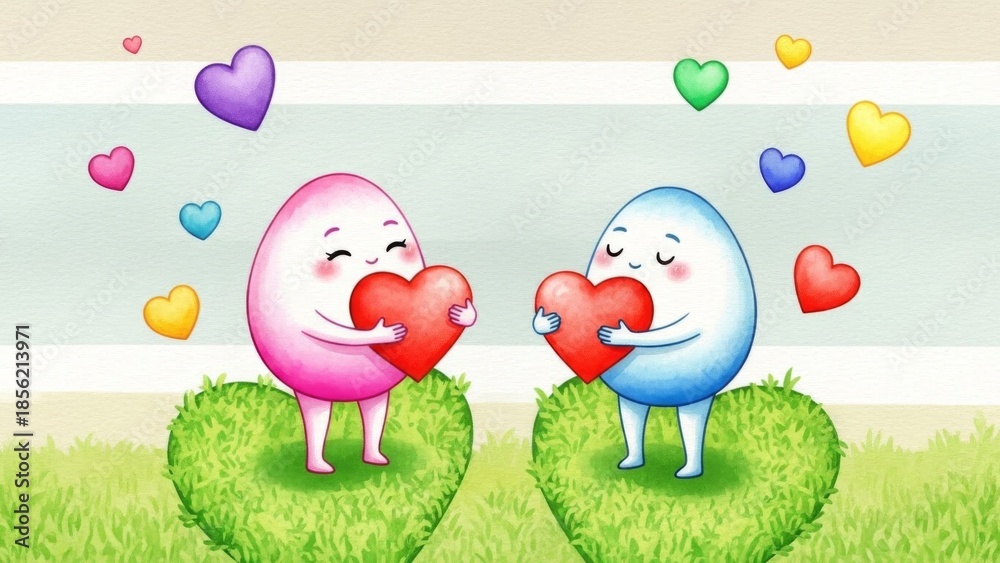 Obraz premium Cute eggs with hearts for Valentine's Day