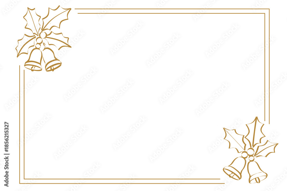 Obraz premium Golden Outline Christmas Bell and Holly Frame Festive Decoration Element