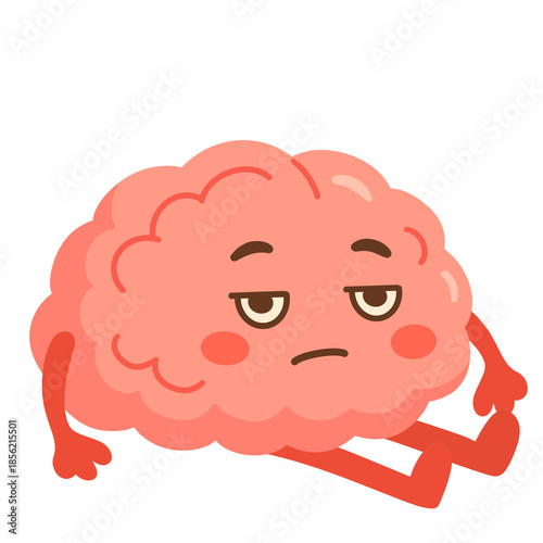 Foto Cartoon Illustration of Unmotivated and Bored Brain