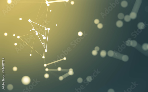 Abstract background. Molecules technology with polygonal shapes, connecting dots and lines. Connection structure. Big data visualization.