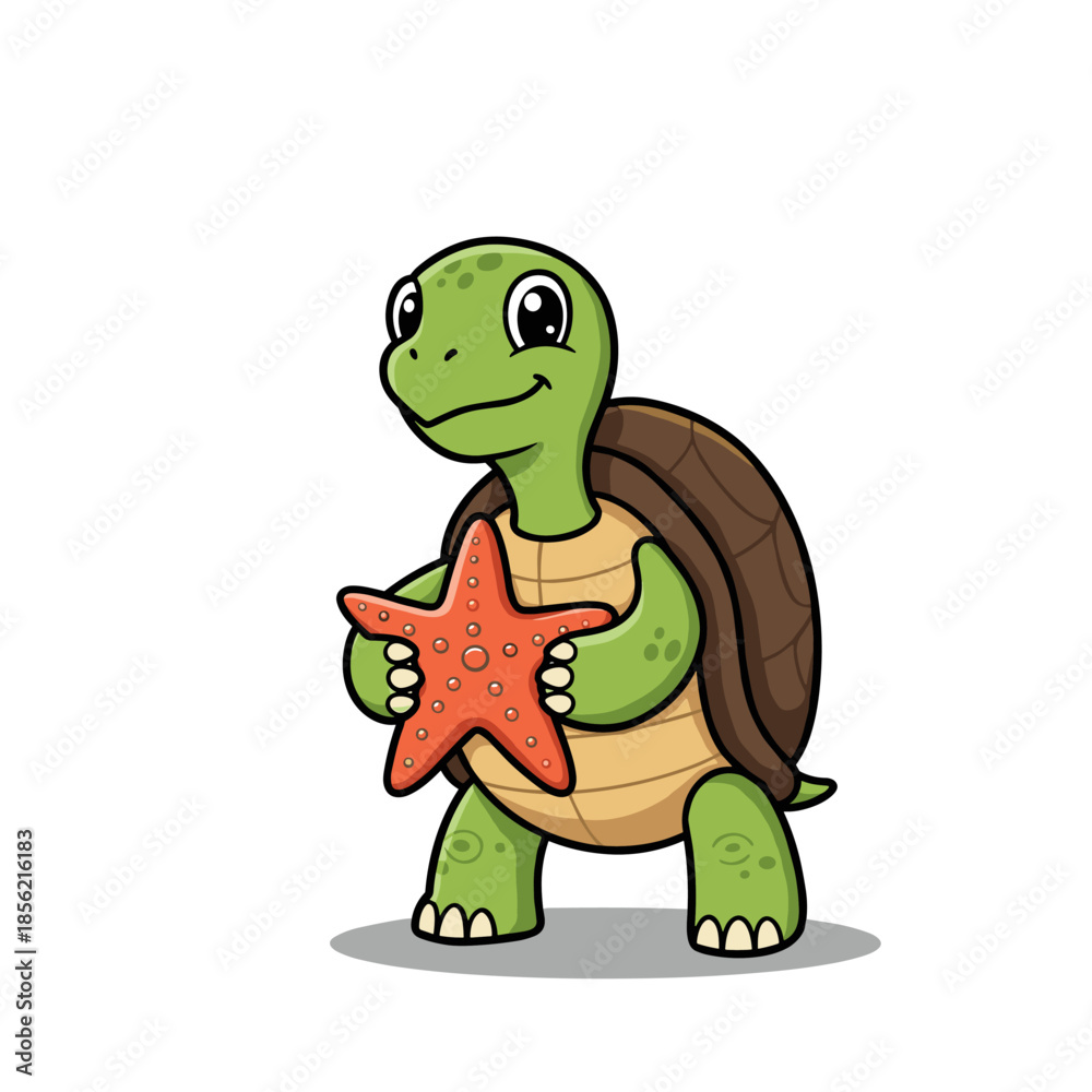 Fototapeta premium Funny green cartoon turtle smiling in a cute vector illustration