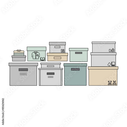 Stacking Storage Boxes Collection - Organization and Decluttering Concept Flat Design