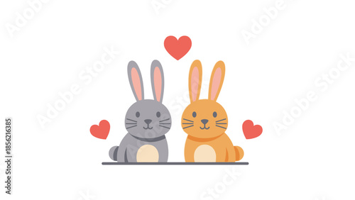 Two Cartoon Rabbits Sitting Together.