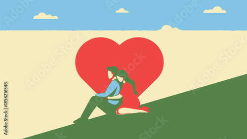 Woman Sitting Beside Large Red Heart.
