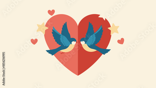 Two Blue Birds Forming Heart Shape.